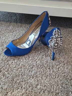 Badgley Mischka Cobalt Blue Crystal-Embellished Peep-Toe Pumps